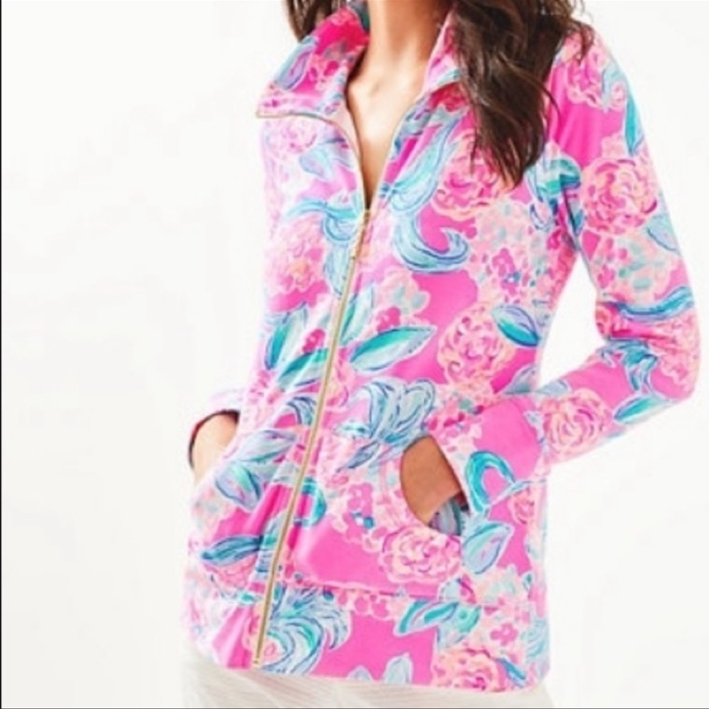 Lilly Pulitzer- Leona Zip Up- large- BEACH YOU TO IT- EUC only worn a few times